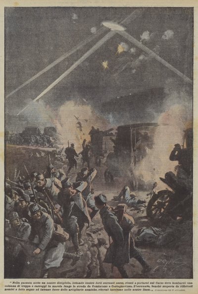 Na noite passada, um dos nossos dirigíveis, lutando com fortes correntes de ar, conseguiu se comportar de Achille Beltrame