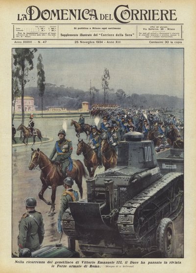 Por ocasião do aniversário de Vittorio Emanuele III, o Duce reviu as Forças Armadas de Roma de Achille Beltrame