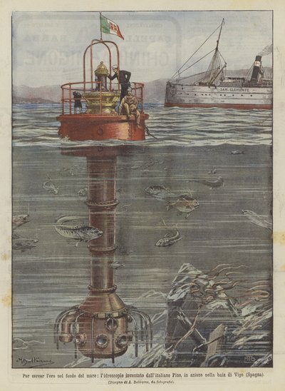 Para encontrá-los nas profundezas do mar, o hydroscope inventado pelo italiano Pino, em ação no de Achille Beltrame