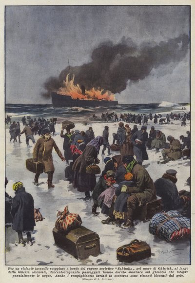 Pois um violento incêndio irrompeu a bordo do vapor soviético Sakhalin no Mar de Okhotsk de Achille Beltrame