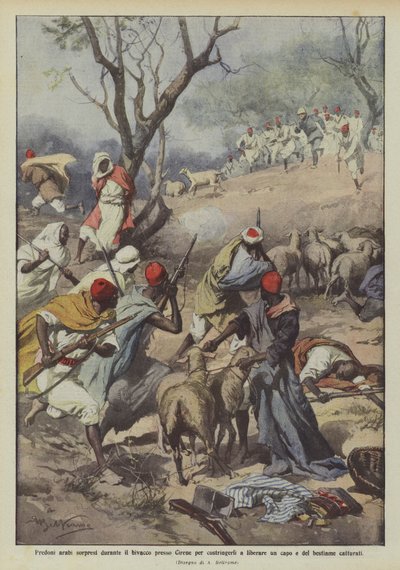 Os saqueadores árabes surpreenderam durante o acampamento perto de Cirene para forçá-los a libertar um chefe e o de Achille Beltrame