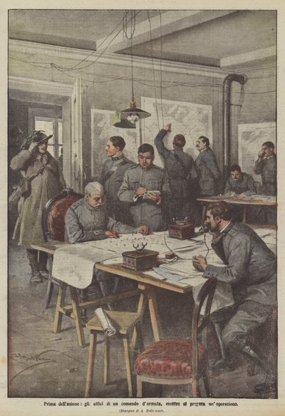 Antes da ação, os escritórios de um comando darmata, durante a preparação de uma operação de Achille Beltrame