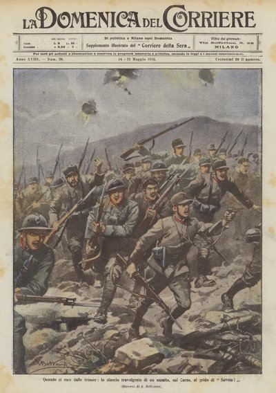 Quando você deixa as trincheiras, a corrida esmagadora de um ataque ao Carso, o grito de Savoy! de Achille Beltrame