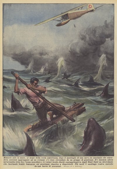 Deixado sozinho no mar, fora da costa americana, depois do naufrágio de um navio de Achille Beltrame