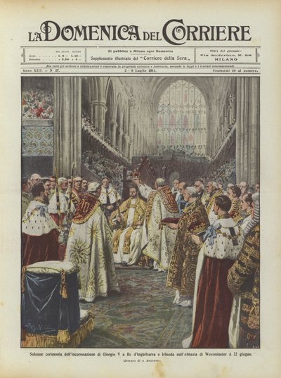 Cerimônia solene da coroação de George V em Re dinghilterra e Irlanda na Abadia de Achille Beltrame