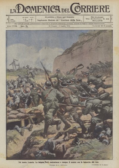 No Monte Lemerle, a brigada Forli contra-ataca e persegue o inimigo com a baioneta até os rins de Achille Beltrame