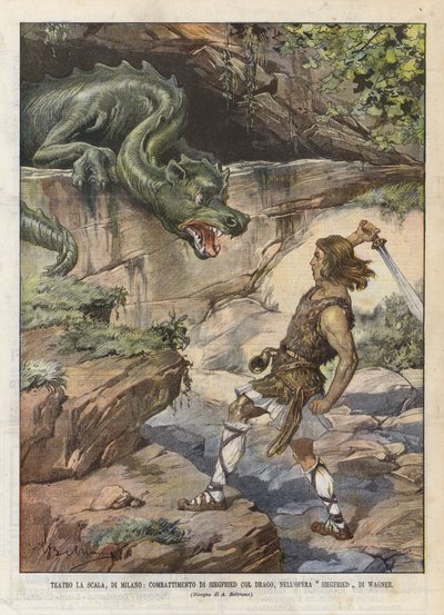 Teatro La Scala, Milão, Luta De Siegfried Col Drago, Na Ópera Siegfried De Wagner de Achille Beltrame