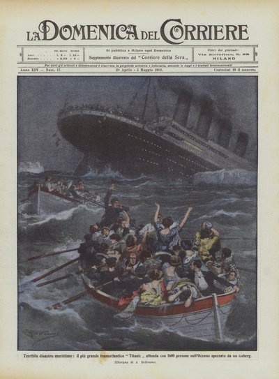 Terrível desastre marítimo, o maior Titanic transatlântico afunda com 1600 pessoas de Achille Beltrame