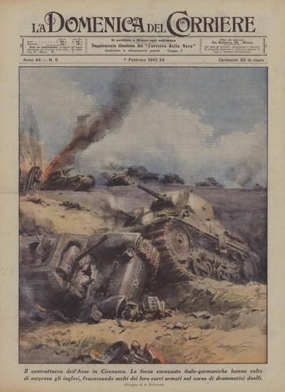 O contra-ataque do Eixo na Cirenaica (litografia a cores) de Achille Beltrame