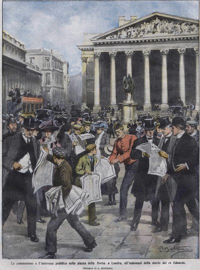 No dia seguinte à morte do rei Eduardo VII, no dia seguinte à morte do rei Eduardo VII. Ilustração de Achille Beltrame. Maio de 1910. de Achille Beltrame