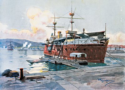 O velho navio Castelfidardo em La Spezia de Achille Beltrame