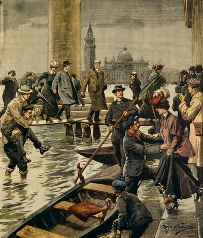 O fenómeno da água alta na Praça de São Marcos em Veneza, de Achille Beltrame (1871-1945), de La Domenica del Corriere de Achille Beltrame