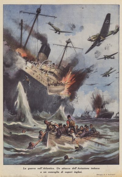 A guerra no Atlântico (litografia a cores) de Achille Beltrame