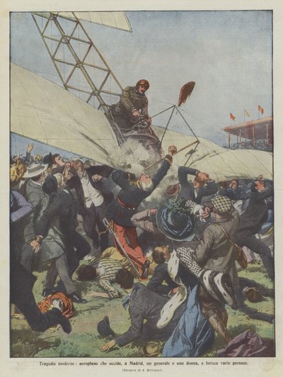 Tragédia moderna, avião que mata, em Madri, um general e uma mulher, e ferem várias pessoas de Achille Beltrame