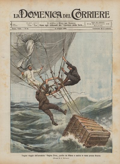 Tragico della Balloon journey Regina Elena saiu de Milão e caiu no mar perto de Ancona de Achille Beltrame