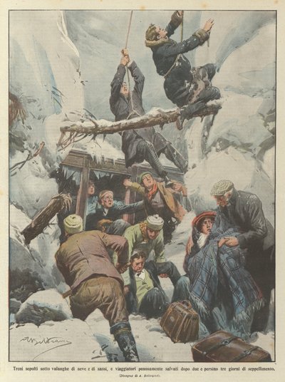 Trens enterrados sob avalanches de neve e pedras, e os viajantes salvaram dolorosamente depois de dois de Achille Beltrame