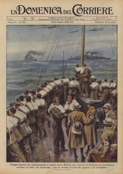 Tropas inglesas atravessando o Canal da Mancha para viajar para a França de Achille Beltrame