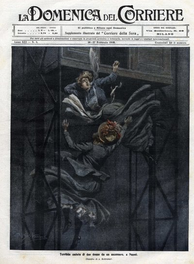 Duas mulheres caíram de um elevador em Nápoles, em 1910. de Achille Beltrame