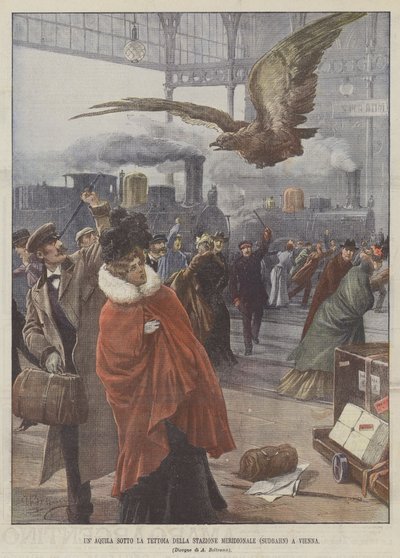 Uma águia sob o galpão da estação do Sul (Sudbahn) em Viena de Achille Beltrame