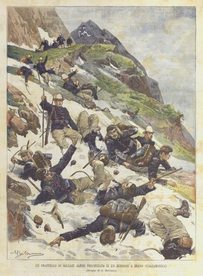 Um Drapple De Soldados Alpinos Correram Em Um Barranco Em Breno (Valcamonica) de Achille Beltrame