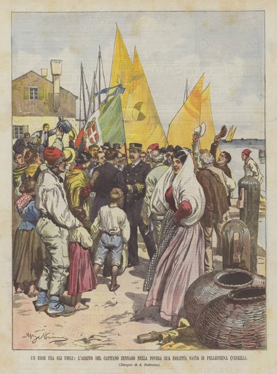 Um Herói Entre Os Humildes, O Capitão Zennaro Chega Em Sua Pobre Natividade De Natividade Di Pellestrina (Veneza) de Achille Beltrame