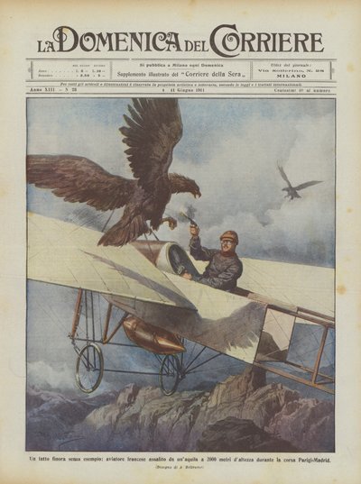Um fato até agora sem exemplo, aviador francês agredido por uma águia a 2000 metros da altura de Achille Beltrame