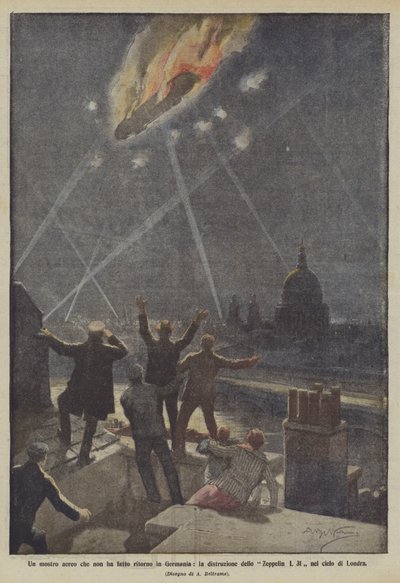 Um monstro do ar que não voltou para a Alemanha, a destruição do L 31 no céu de Londres de Achille Beltrame
