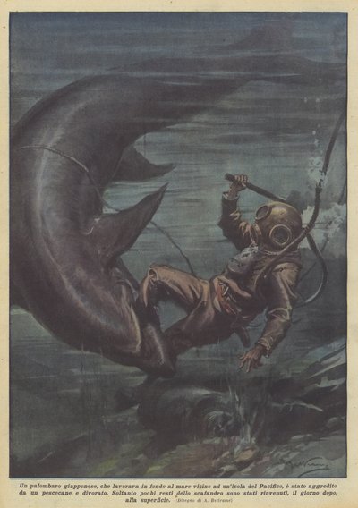Um mergulhador japonês que trabalhou no fundo do mar perto de uma ilha do Pacífico de Achille Beltrame
