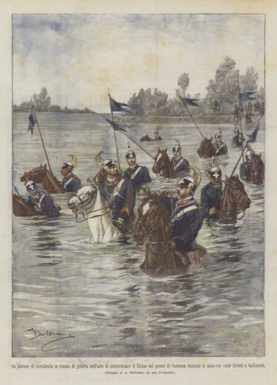Um pelotão de cavalaria em uma propriedade de guerra no ato de cruzar o Ticino próximo de Achille Beltrame