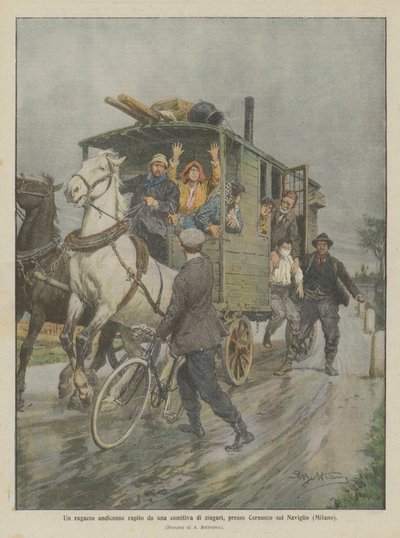 Um garoto de onze anos seqüestrado por um grupo de ciganos perto de Cernusco sul Naviglio (Milão) de Achille Beltrame