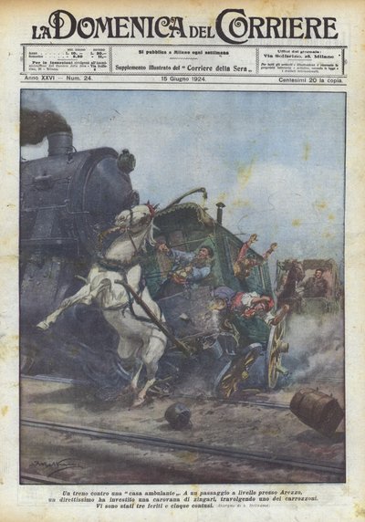 Um trem contra uma casa andando de Achille Beltrame