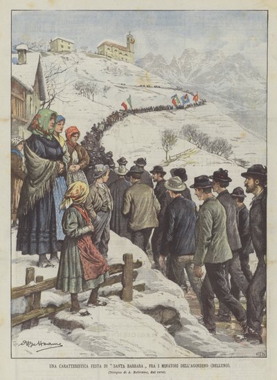 Uma festa característica de Santa Bárbara entre os mineiros DellAgordino (Belluno) de Achille Beltrame