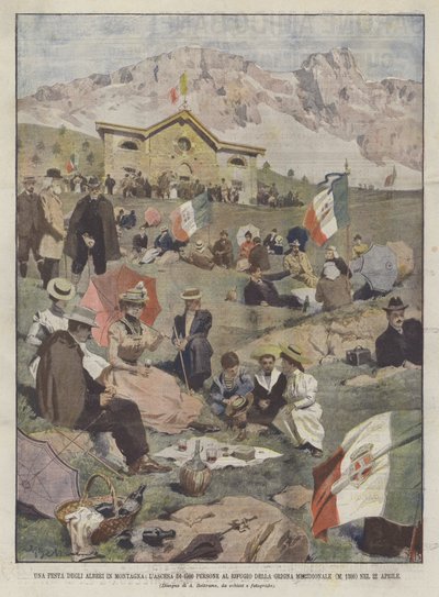 Um Festival de Árvores nas Montanhas, a ascensão de 1500 pessoas no Rifugio della Grigna Meridionale de Achille Beltrame