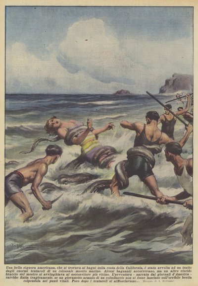 Uma bela dama americana, que estava nos banhos da costa da Califórnia, estava envolvida de Achille Beltrame