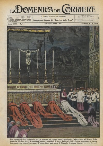 Uma cerimônia característica para a nomeação de cinco novos cardeais, Ladder to the Altar de Achille Beltrame