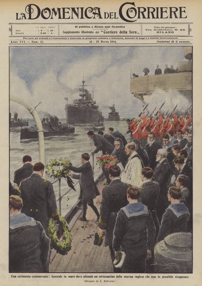 Uma cerimônia comovente, funeral no mar onde afundo um submarino da marinha inglesa que de Achille Beltrame