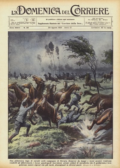 Uma pitoresca fuga de cavalos no campo de Novara de Achille Beltrame