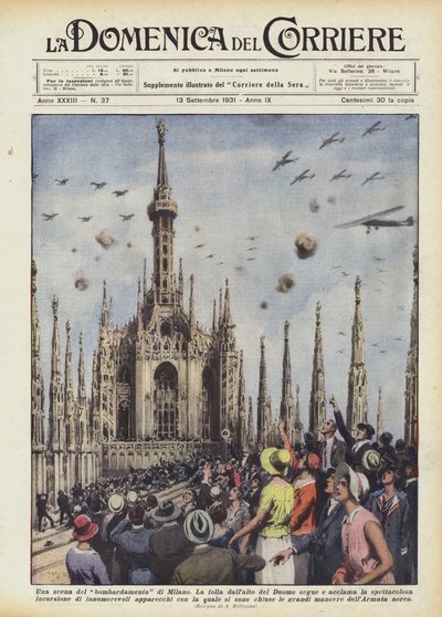 Uma cena do bombardeio de Milão de Achille Beltrame