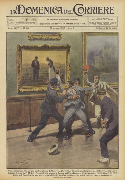 Um homem enlouquecido que virou as galerias do Louvre em Paris, de repente de Achille Beltrame