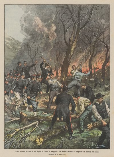 Grandes incêndios de floresta nos lagos de Como e Maggiore, as tropas decididas a impedir a marcha do fogo de Achille Beltrame