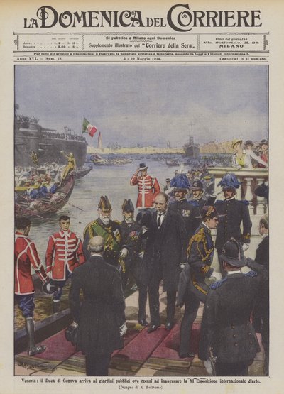 Veneza, o duque de Gênova chega aos jardins públicos, onde ele foi inaugurar a Exposição Xl de Achille Beltrame