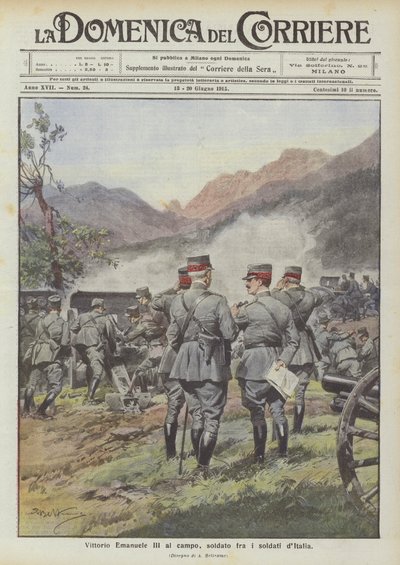 Vittorio Emanuele III para o campo, soldado fra i soldati dItalia de Achille Beltrame