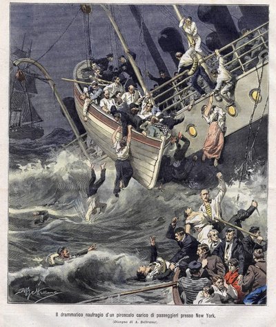 Naufrágio do barco Larchmont ao largo de Nova Iorque, em Fevereiro de 1907 de Achille Beltrame
