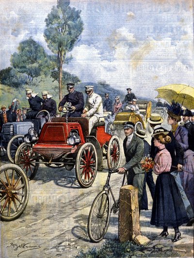 primeira volta da Itália de carro em 1901 ilustração de Achilles Beltrame de Achille Beltrame