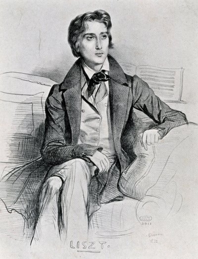 Retrato do compositor e pianista húngaro Franz Liszt (Doborjan de Achille Devéria