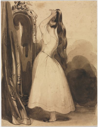 Jovem mulher que penteia seu cabelo, 1800, antes de 1857. de Achille Devéria