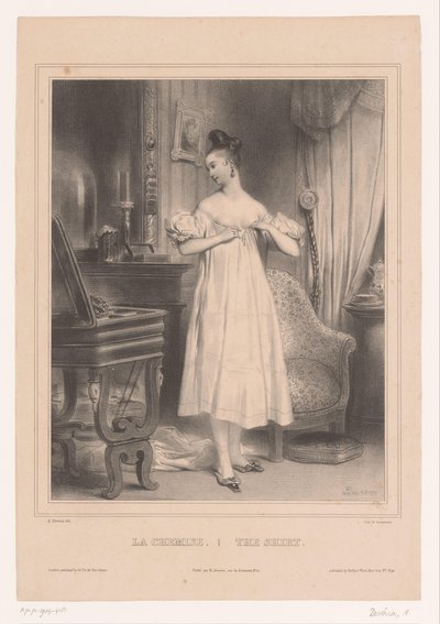 Jovem em seu deslizamento La chemise / A camisa (título no objeto) Roupas Femininas (título da série) de Achille Devéria