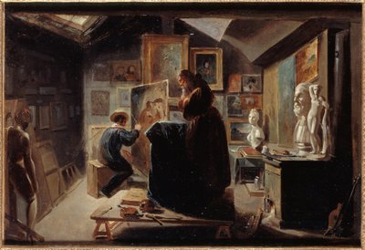 Pose de modelo, cerca de 1838 (óleo sobre papel sobre tela) de Achille Devéria
