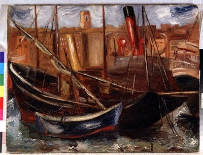 Barcos e embarcações no antigo porto de Marselha de Achille Emile Othon Friesz