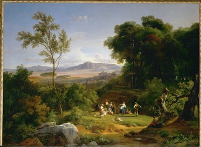 Paysage inspire par la vue de Frascati - paisagem inspirada pela vista de Frascati ... de Achille Etna Michallon